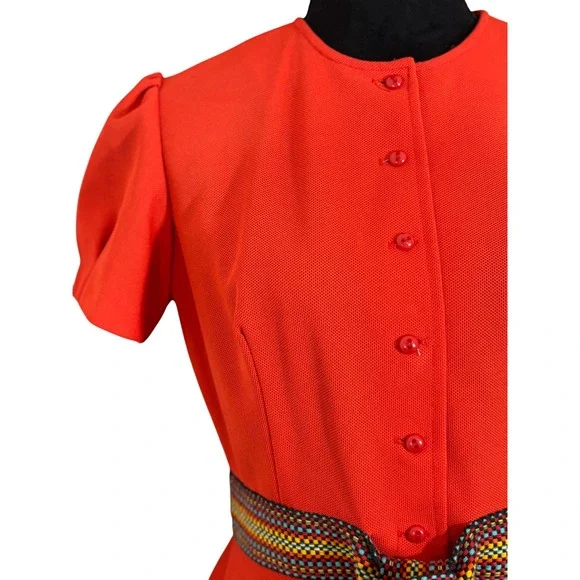 Vintage 60s Teena‎ Paige Red Dress Button Down Mini Shift Dress Short Sleeve - Picture 11 of 16